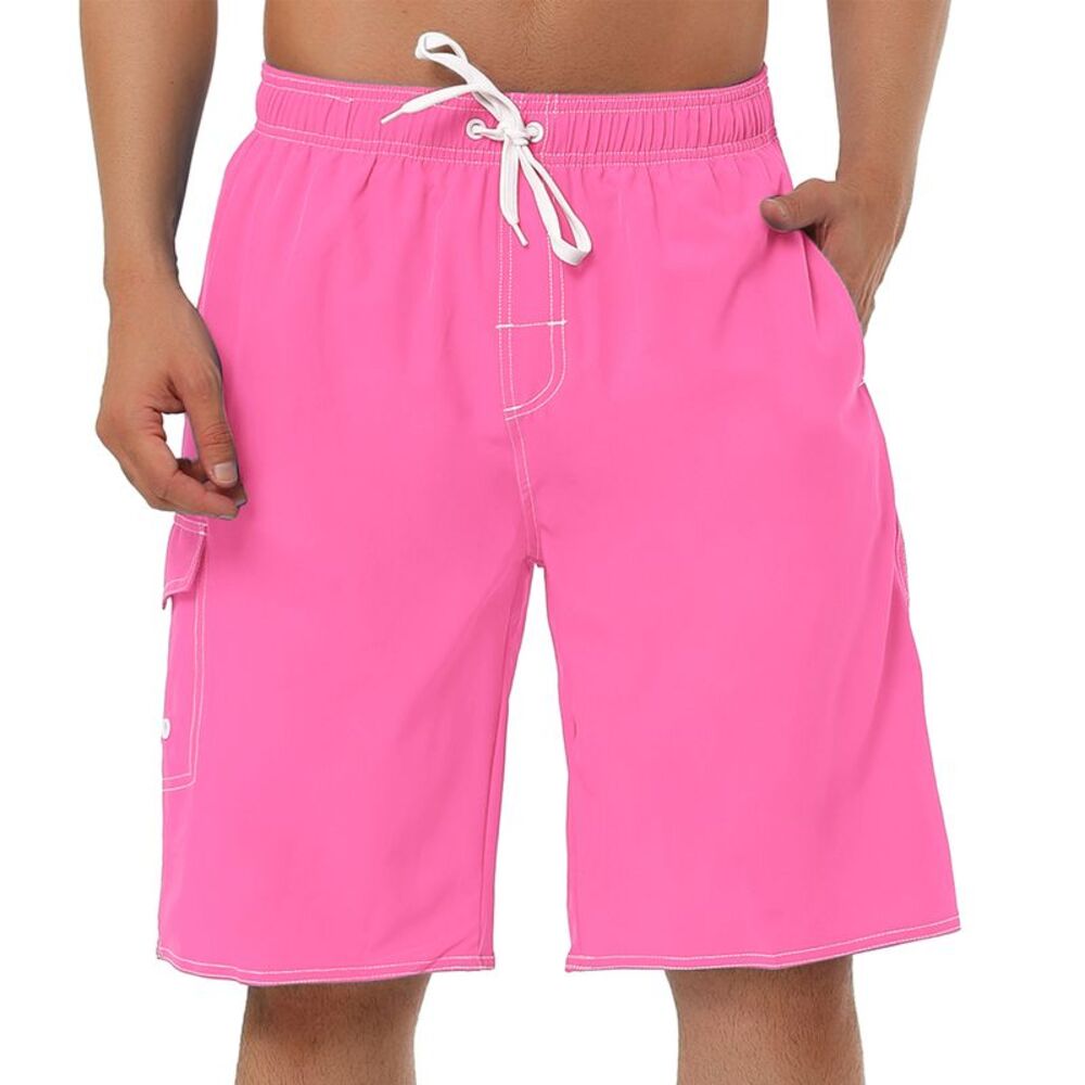 Summer Solid Shorts Drawstring Elastic Waist Swim Beach Board Shorts Pink